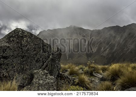 Panoramic view of Volcano Nevada de Toluca with lakes inside crater in Mexico