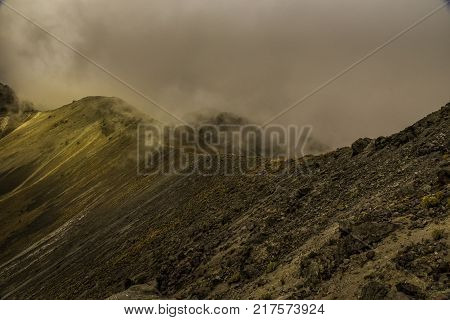 Panoramic view of Volcano Nevada de Toluca with lakes inside crater in Mexico