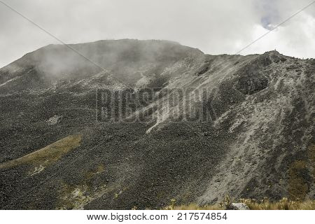 Panoramic view of Volcano Nevada de Toluca with lakes inside crater in Mexico