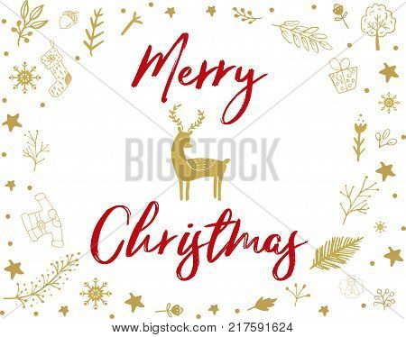 New Year's composition with the inscription Merry Christmas. All the main symbols of the New Year.