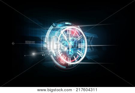 Abstract Futuristic Technology Background with Clock concept and Time Machine, vector