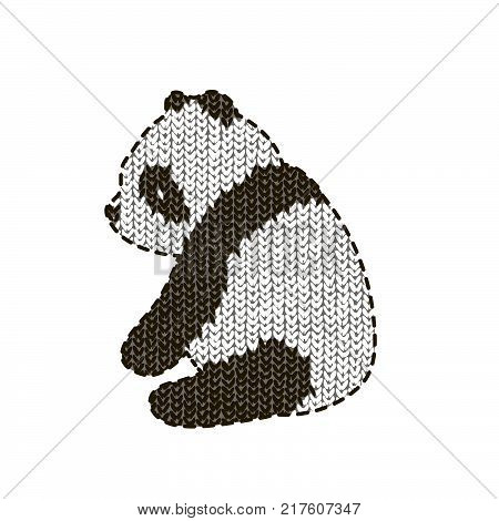 Vector illustration with cute panda on a knitting background. Image of panda.knitted panda