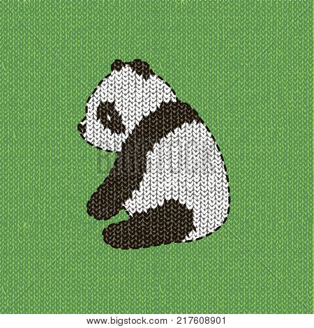 Vector illustration with cute panda on a knitting background. Image of panda.knitted panda