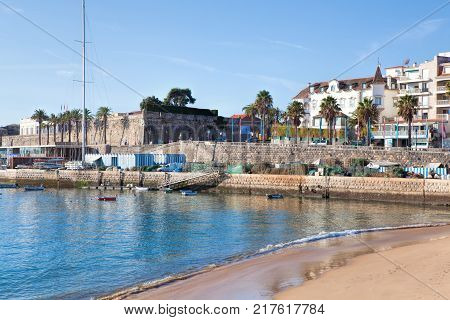 CASCAIS PORTUGAL - SEPTEMBER 24 . 2017 . View of a beach in the touristic village