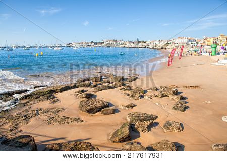 CASCAIS PORTUGAL - SEPTEMBER 24 . 2017 . View of a beach in the touristic village