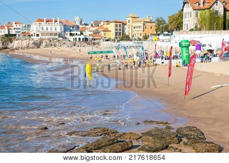 CASCAIS PORTUGAL - SEPTEMBER 24 . 2017 . View of a beach in the touristic village