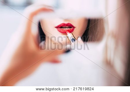 red lipstick makeup seductive sensual provocative sexy woman lips concept