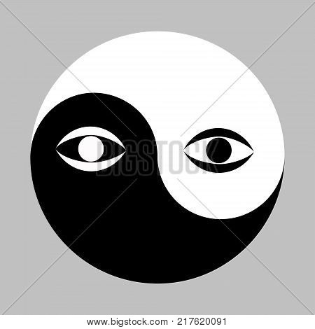 All seeing eye in the center of the Esoteric Yin and Yang decorative symbol. Vector illustration EPS-8.