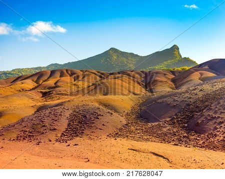 Beautiful landscape of Chamarel Waterfall in the tropical jungle of Mauritius island