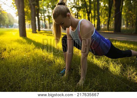 sport training stretching outdoor healthcare concept. exercise to develop flexibility. active lifestyle.