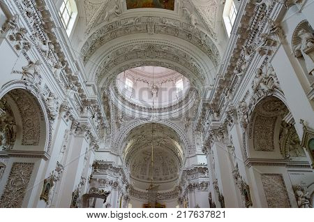 VILNIUS LITHUANIA - JULY 10 2015: Interior of church of Holy Apostles Peter and Paul Vilnius Lithuania