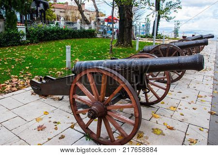 Old ottoman cannons exibited on the overlook of the city of Bursa