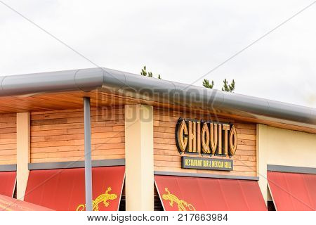 NORTHAMPTON, UK - 29 OCTOBER 2017: Day view shot of Chiquito logo in Sixfields Retail park.