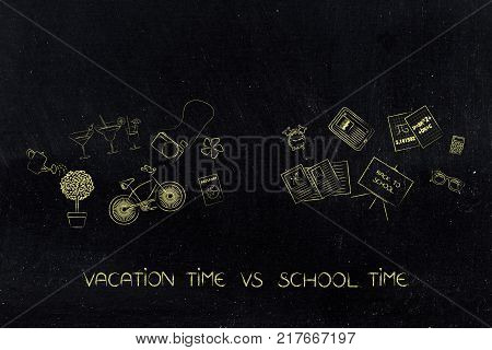 vaction vs school time: fun and study-related items in 2 groups