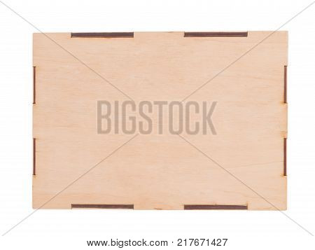 Wooden closed, square box, for children's geometric shapes, isolated on white background.