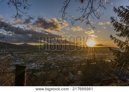 Sunset time in Predlice part of town Usti nad Labem in autumn