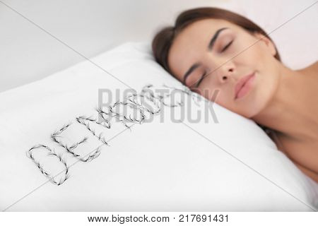 Sleeping woman and word 