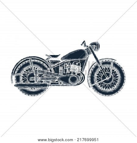 Hand Drawn Vintage Motorcycle vector logo design template. bikeshop or motorcycle service icon. Vector illustration