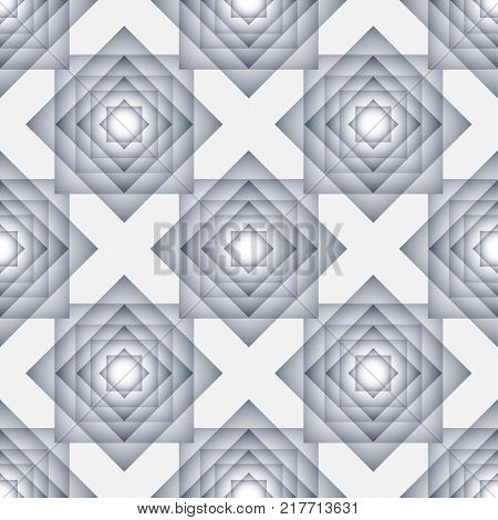 Seamless pattern with overlapping rectangles. Monochrome ornament. Abstract kaleidoscope background. Vector repeating texture.
