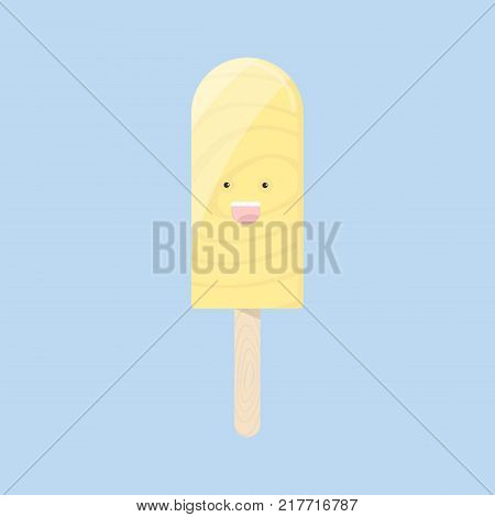 Yellow Cce Cream Character Isolated On Blue Background.smiling Face