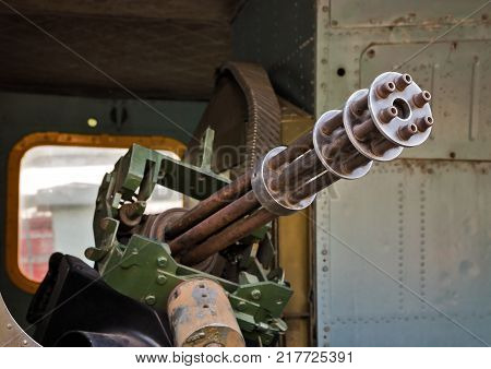 six-barrel rotary machine gun in the door helicopter