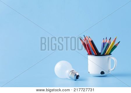 Creative idea for artist clolour pencils and light bulb