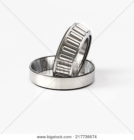 Tapered roller bearing on a white background.
