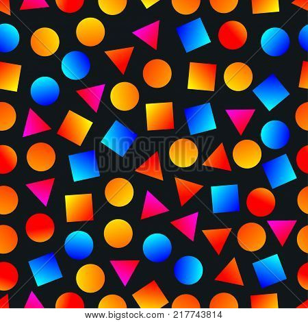 Bright gradient geometric shapes. Abstract geometric seamless pattern in the style of memphis. Stock vector