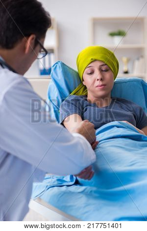 Cancer patient visiting doctor for medical consultation in clinic