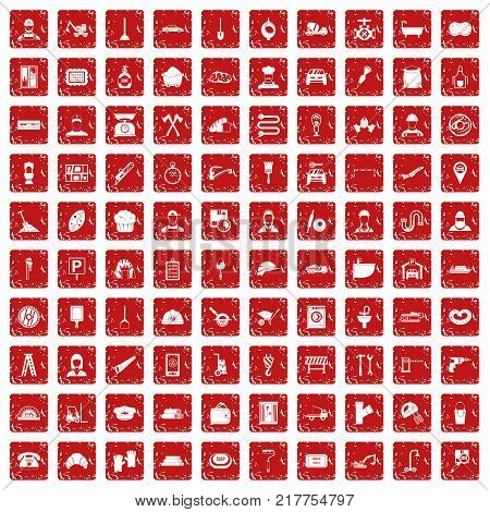 100 working professions icons set in grunge style red color isolated on white background vector illustration