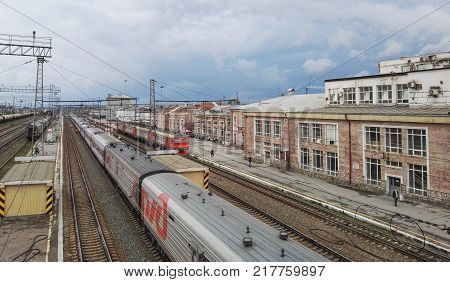 Perm, Russia, June 2017. The project is traveling in Russia. The Perm II Perm Vtoraya Railway Station. the soutern track yard