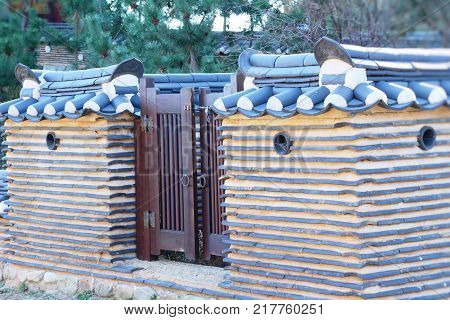 Naksansa temple with ancient wall in Korea