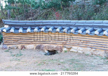 Naksansa temple with ancient wall in Korea