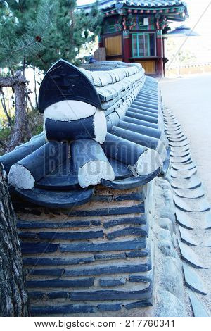 Naksansa temple with ancient wall in Korea