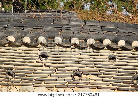 Naksansa temple with ancient wall in Korea