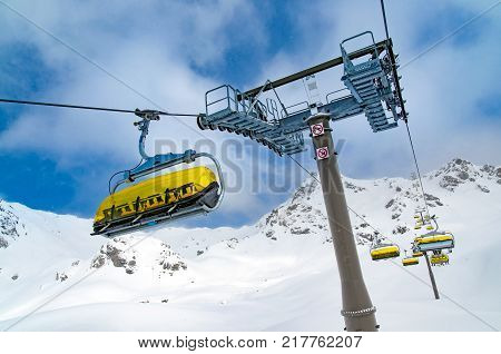 Ski Lift On In Austrian Resort Obertauern Winter Time