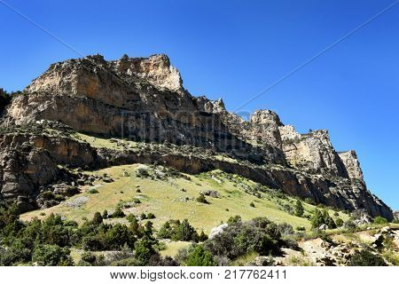 Scenic Limestone Cliffs along hwy 16 through Tensleep Canyon, Wyoming.