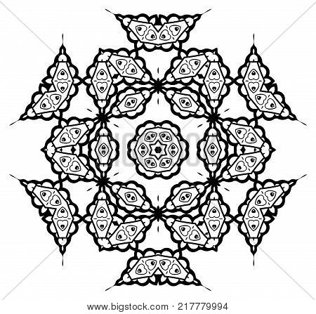 Snowflake Mandala. Vintage decorative elements. Oriental pattern, vector illustration. Coloring book page. Islam, Arabic, Indian, moroccan spain turkish mystic ottoman motifs