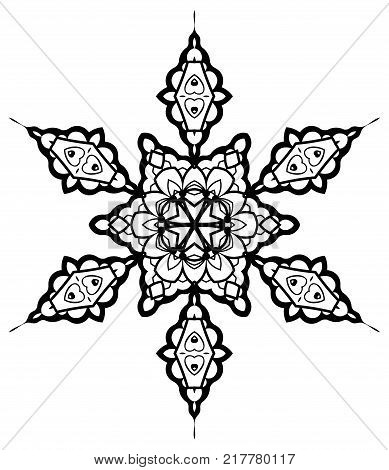 Snowflake Mandala. Vintage decorative elements. Oriental pattern, vector illustration. Coloring book page. Islam, Arabic, Indian, moroccan spain turkish mystic ottoman motifs