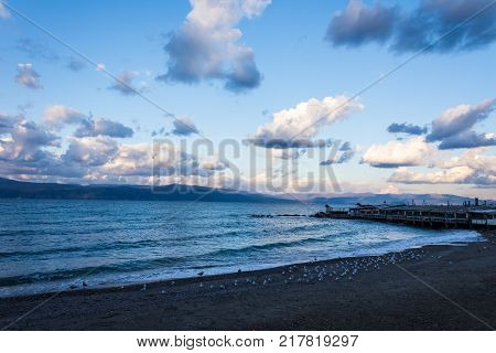 view to the Marmara sea from the shore of Mudanya
