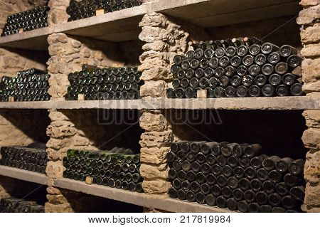 Enoteca. Wine collection in a wine cellar