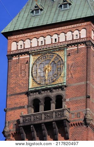 Fragment of the Copenhagen City Hall, Denmark. View from the courtyard.