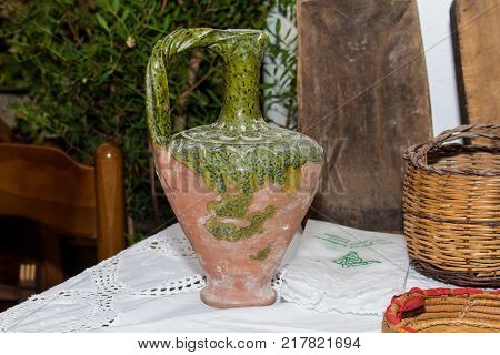 SELARGIUS, ITALY - SEPTEMBER 10, 2017: 57th Edition of the ancient Selargino wedding, detail of Sardinian ceramics - Sardinia