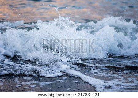 closeup shoot of the wave of Marmara sea in Mudanya Bursa Turkey