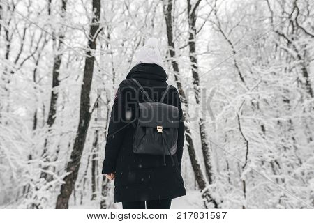 Beautiful Young Girl In A White Winter Forest