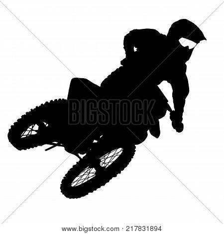 Black silhouettes Motocross rider on a motorcycle. Vector illustrations.