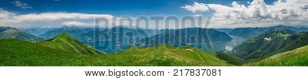 Panoramic View Of Lake Como As Viewed From Monte Tremezzo Lombardy Italy
