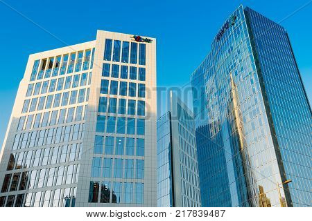 Santiago Region Metropolitana Chile January 11 2017: The Apoquindo Avenue one of the most important streets in the city for the location of high profile Class A corporate and office buildings.