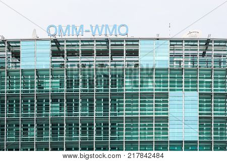 Geneva, Switzerland - October 1, 2017: The WMO building in Geneva. The WMO is the World Meteorological Organization and an intergovernmental organization with a membership of 191 member States
