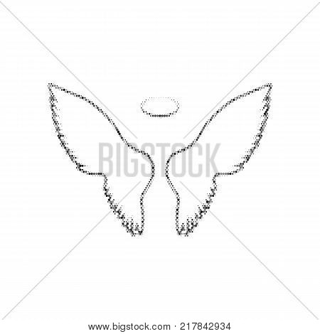 Wings sign illustration. Vector. Black icon from many ovelapping circles with random opacity on white background. Noisy. Isolated.